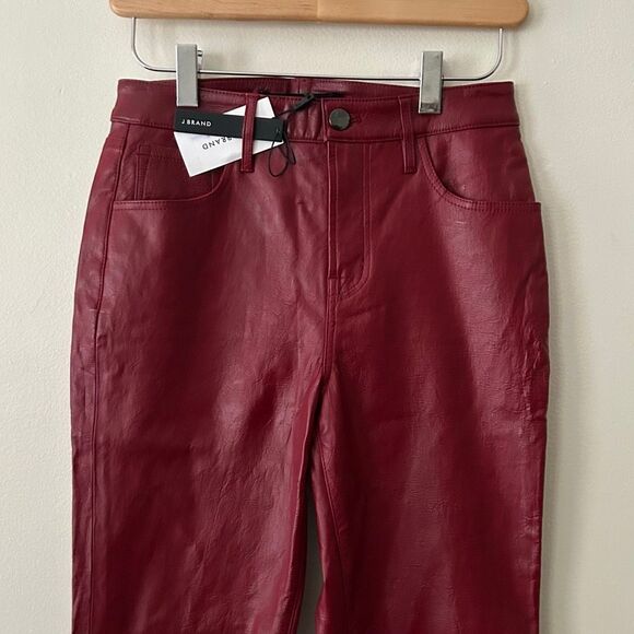 J Brand Oxblood Leather Pants Women’s 24 Mid Rise Slim Ankle Moto NWT - Picture 2 of 6